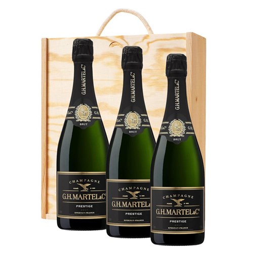 Martel Prestige Brut Champagne 75cl Treble Pine Wooden Gift Boxed (3 x 75cl)